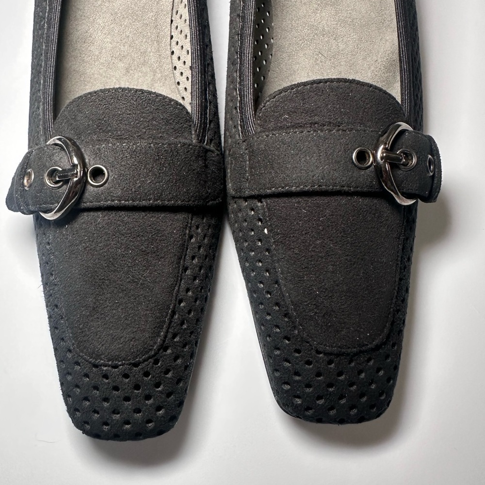 Stuart Weitzman Mesh Suede Kitten Heel Pumps with Buckle - Picture 7 of 7